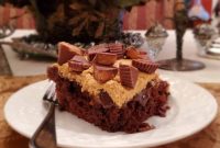 Decadent Triple Frosted Peanut Butter Cup Sheet Cake