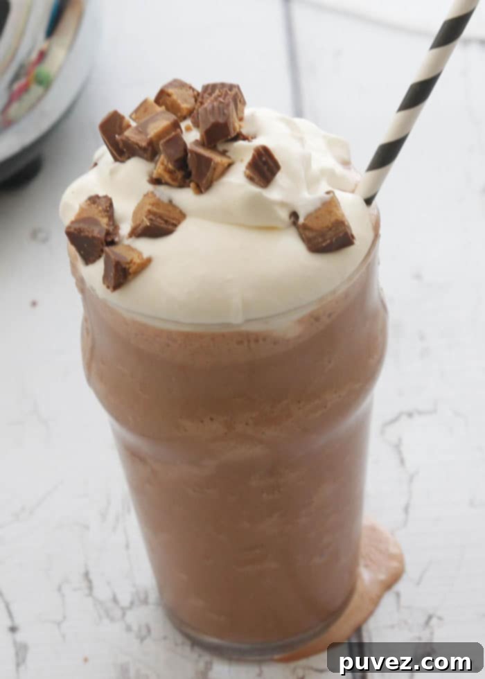 Chocolate Peanut Butter Milkshake-tastes like drinking a frozen peanut butter cup! 