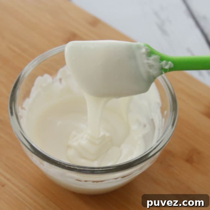 Melted white chooclate chips, smooth and creamy! 