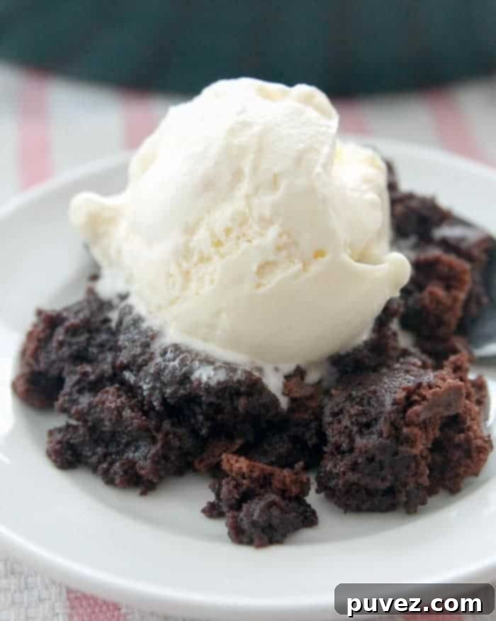 The finished Chocolate Brownie Pudding, a delicious recipe card image.