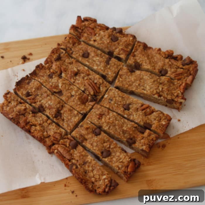 Close-up of Homemade Peanut Butter Chocolate Chip Granola Bars