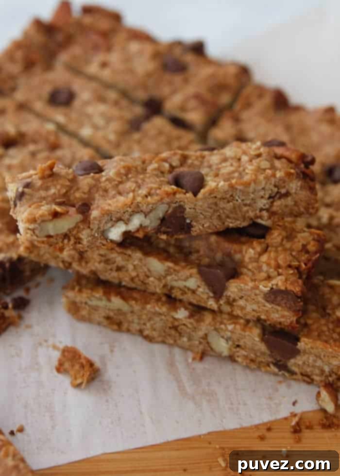 Peanut Butter Chocolate Chip Granola Bars close up