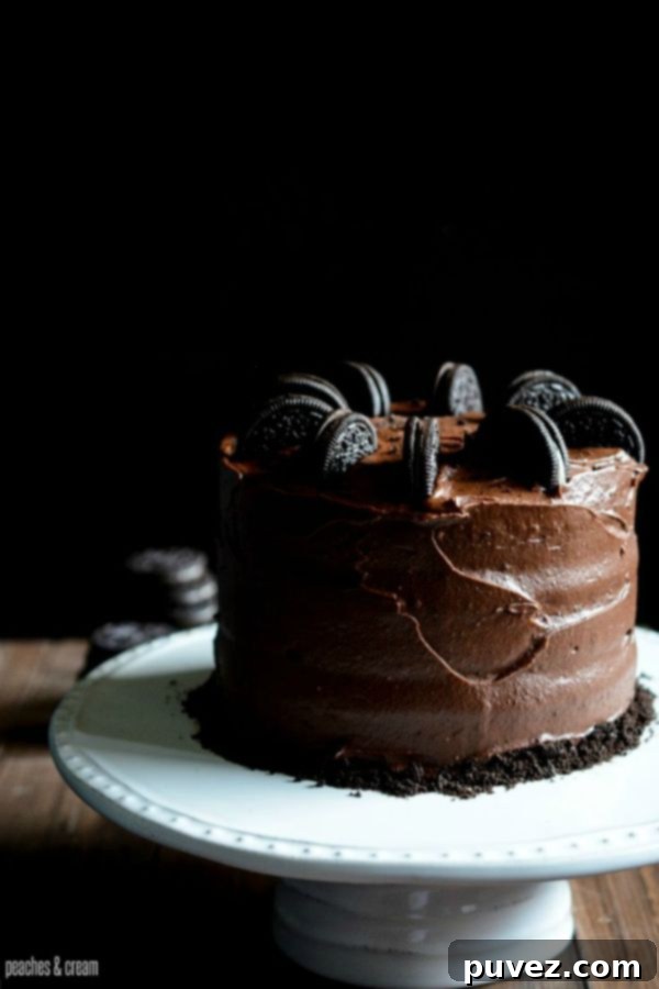 Chocolate Oreo Cake by peachesandcreamblog.blogspot.com