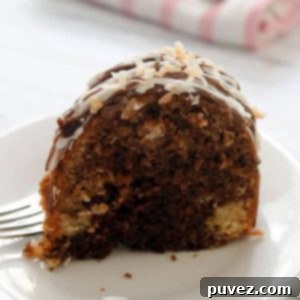 Chocolate Syrup Bundt Cake slice, showcasing a moist texture.