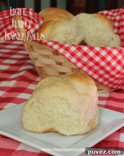 Light and Fluffy Dinner Rolls close-up for Pinterest.