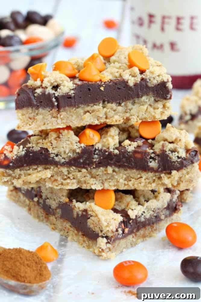 Close-up of baked Pumpkin Spice Latte Fudge Bars ready to be served