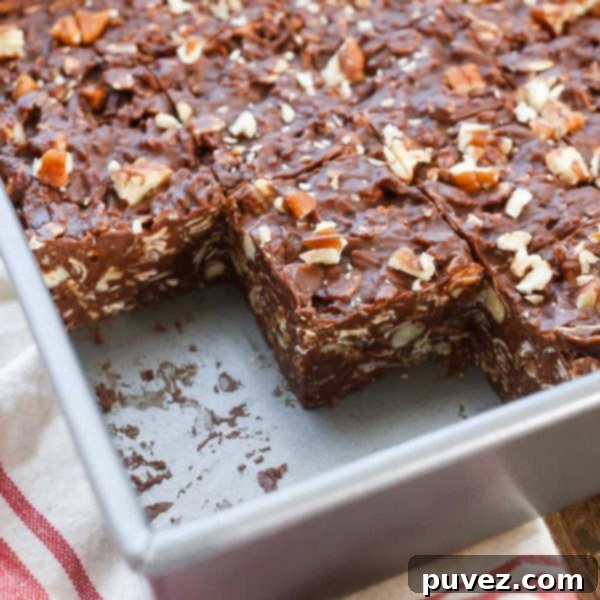 Three Coconut Pecan No-Bake Chocolate Bars arranged on a plate, highlighting the delicious texture and toppings.