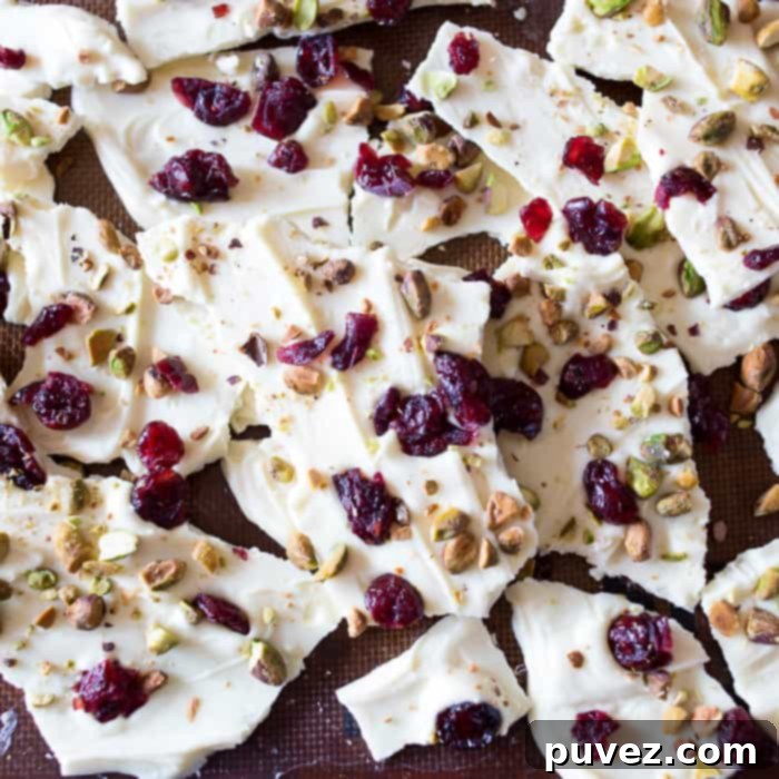 White Chocolate Cranberry Pistachio Delight 4 Beautiful White Chocolate Cranberry Pistachio Bark, a perfect quick holiday treat.