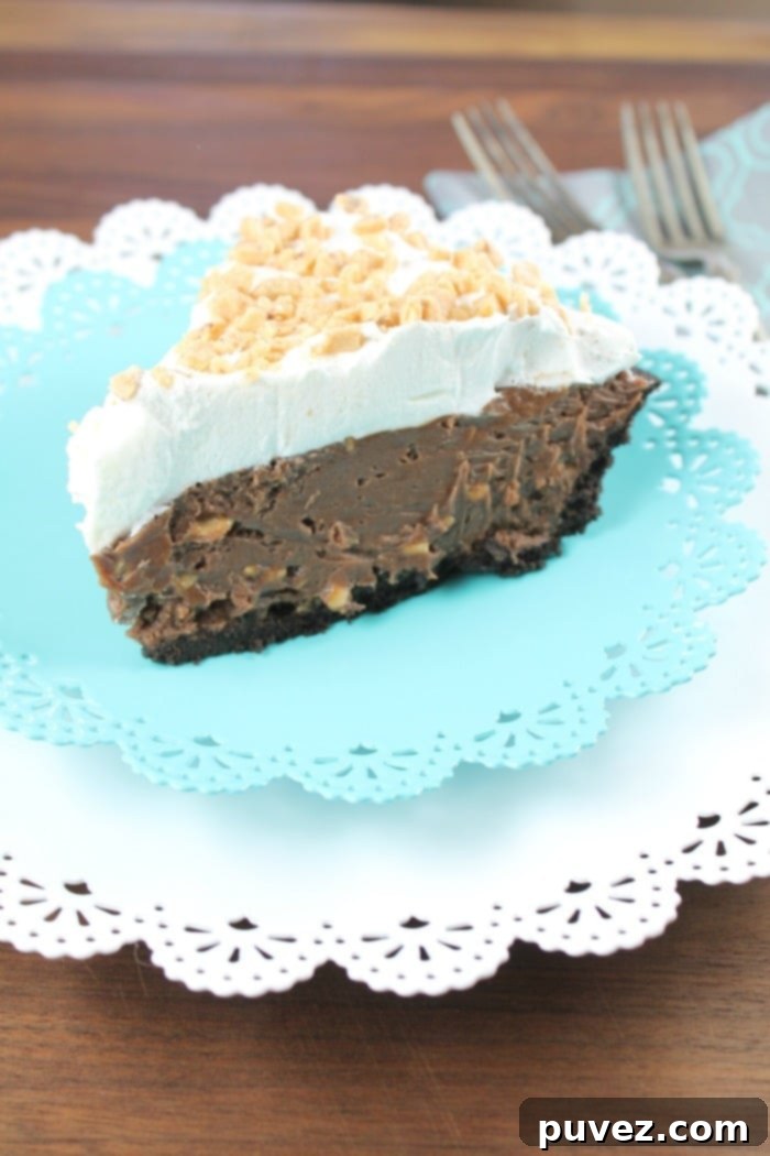 Rich No-Bake Milk Chocolate and Toffee Fudge Pie, a perfect decadent dessert