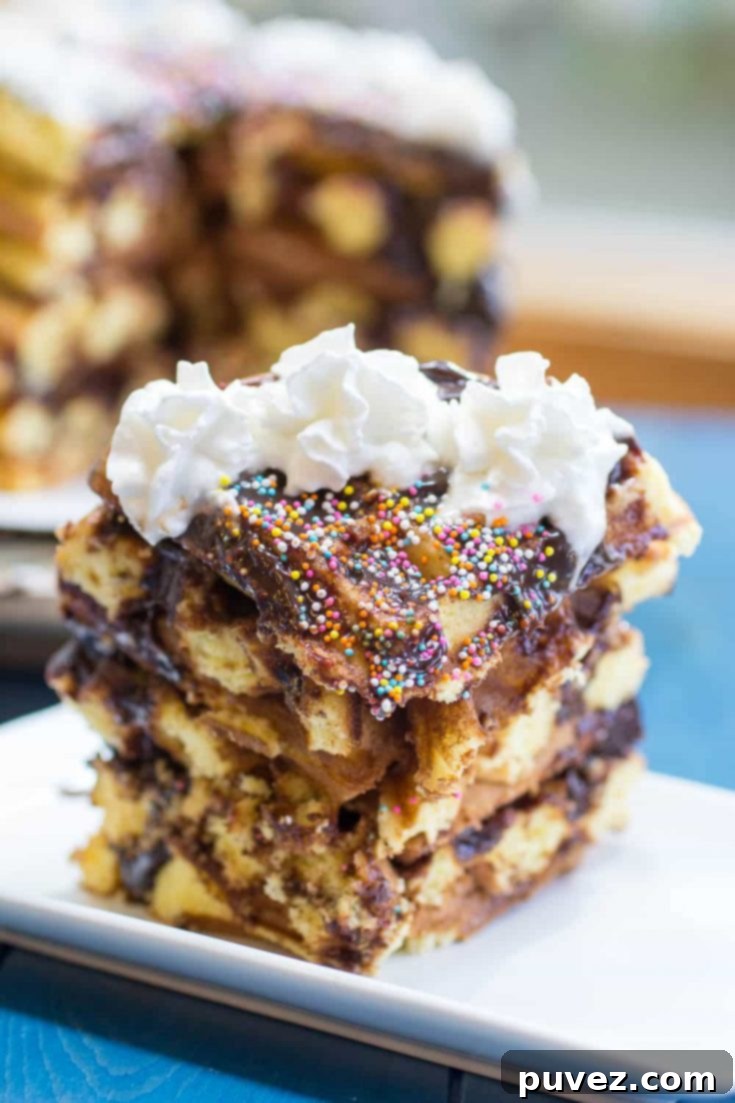 Waffled Yellow Cake with Hot Fudge Icing