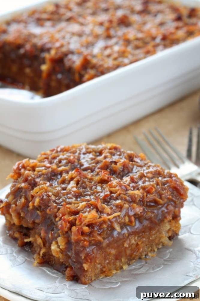 Delicious Old-Fashioned Caramel Coconut Pecan Oatmeal Cake for breakfast