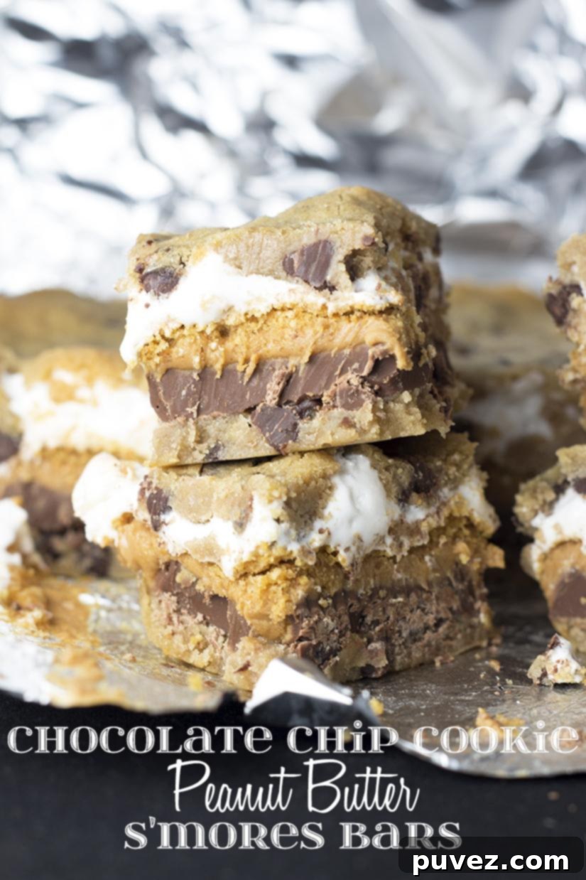 Decadent Layers of Chocolate Chip Cookie Peanut Butter S'mores Bars