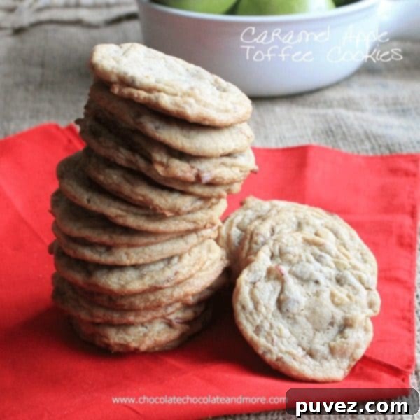 Caramel Apple Toffee Cookies with chunks of toffee.
