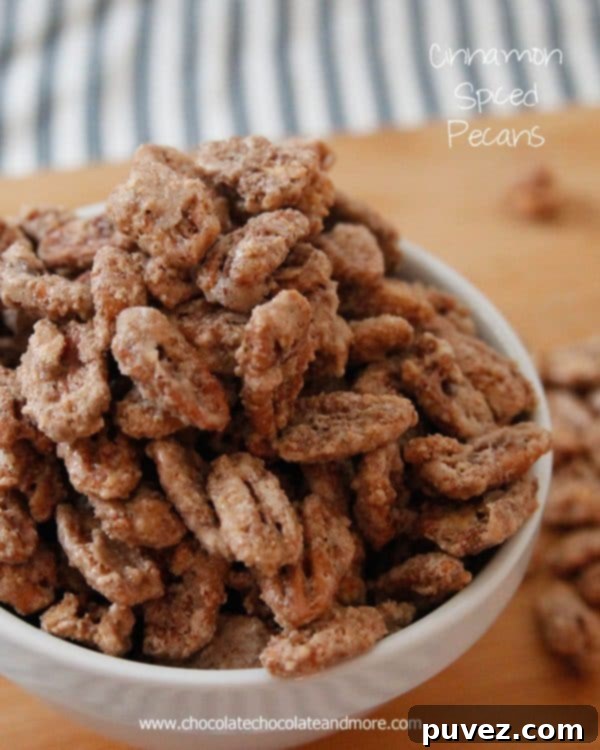 Cinnamon Spiced Pecans, a sweet and crunchy nut snack.