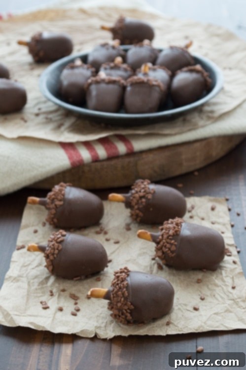 OREO Acorn Balls, chocolate-covered treats shaped like acorns.