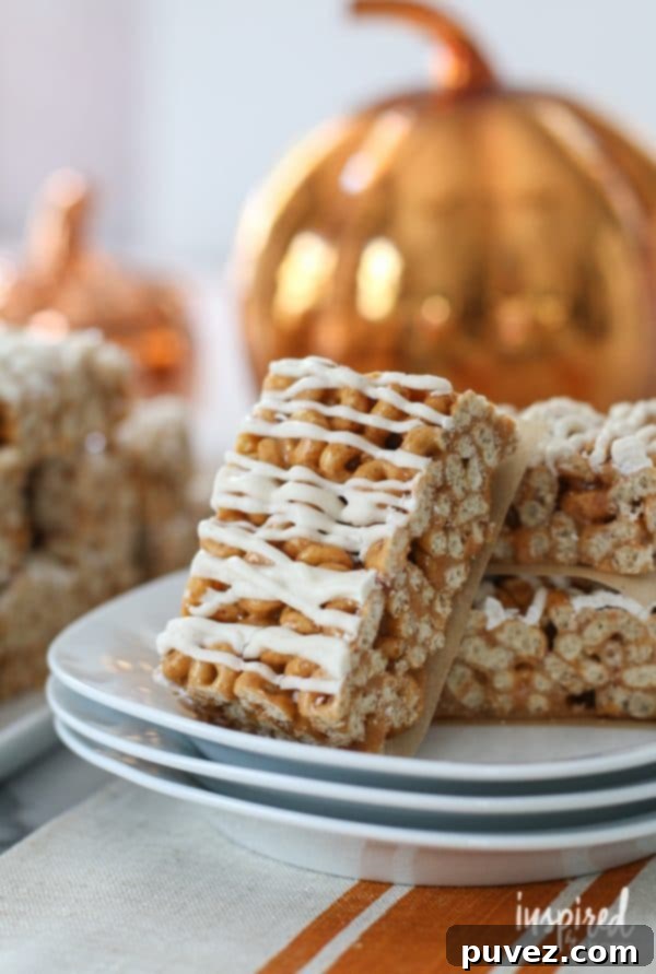 Butterscotch Pumpkin Cheerio Treat Bars, a no-bake cereal treat.