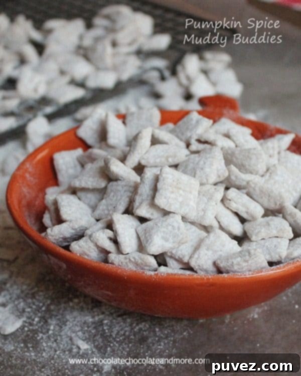 Pumpkin Spice Muddy Buddies, a snack mix with Chex cereal.