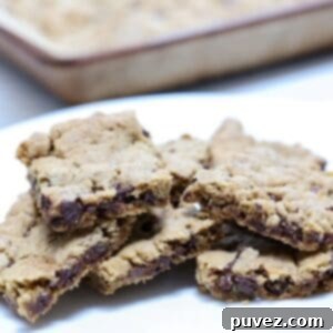 Chocolate chip vegan blondies on a white plate.
