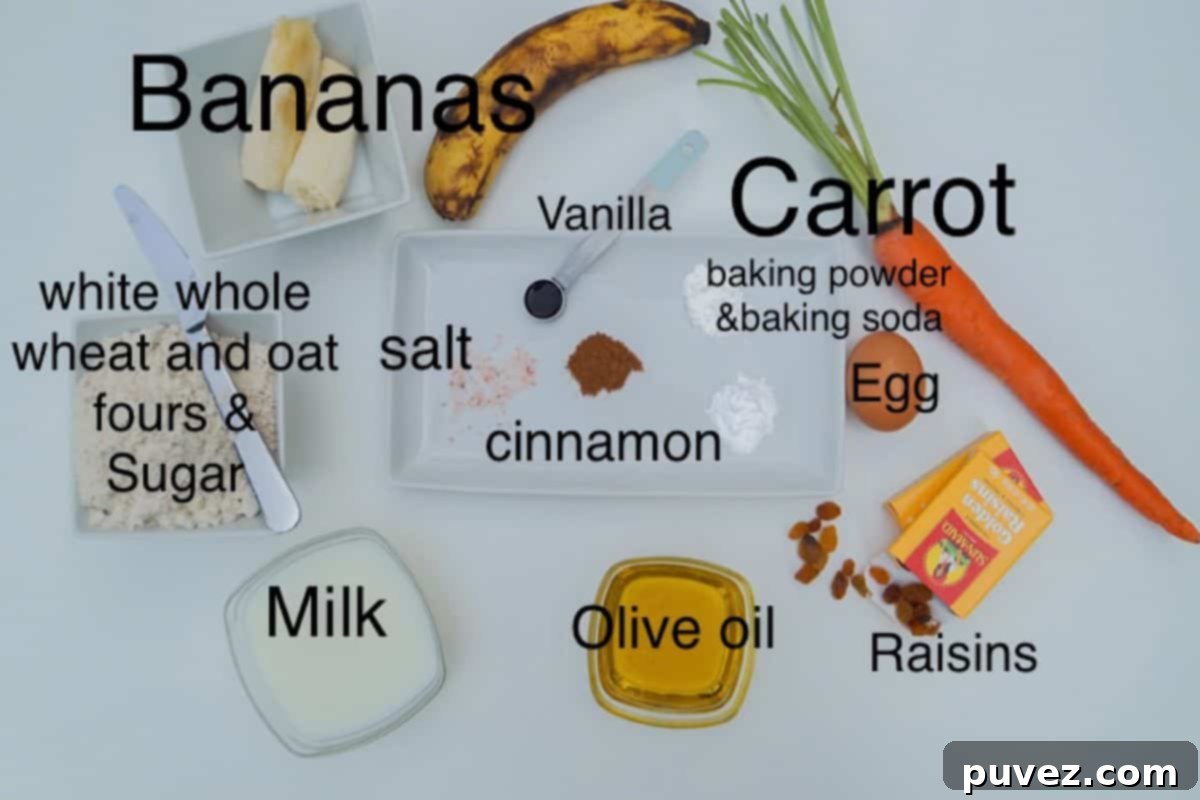 banana carrot muffin ingredients, labeled