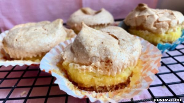 Several Vanilla Wafer Meringue Pie Cups displayed attractively on a cooling rack, highlighting their dessert appeal.