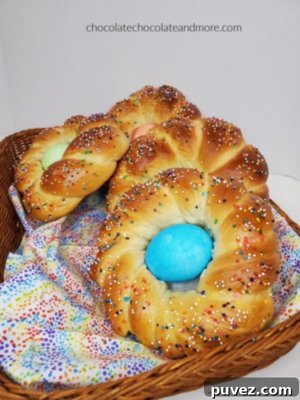 a basket full of colorful Italian Easter bread