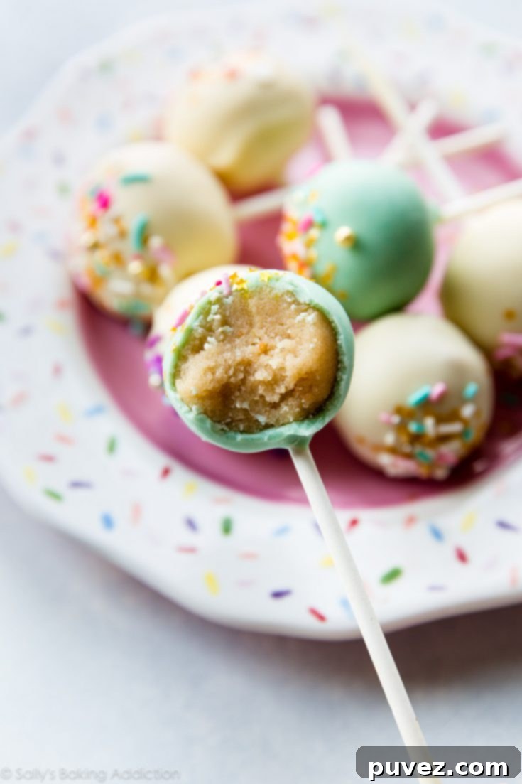 Homemade cake pops with colorful sprinkles