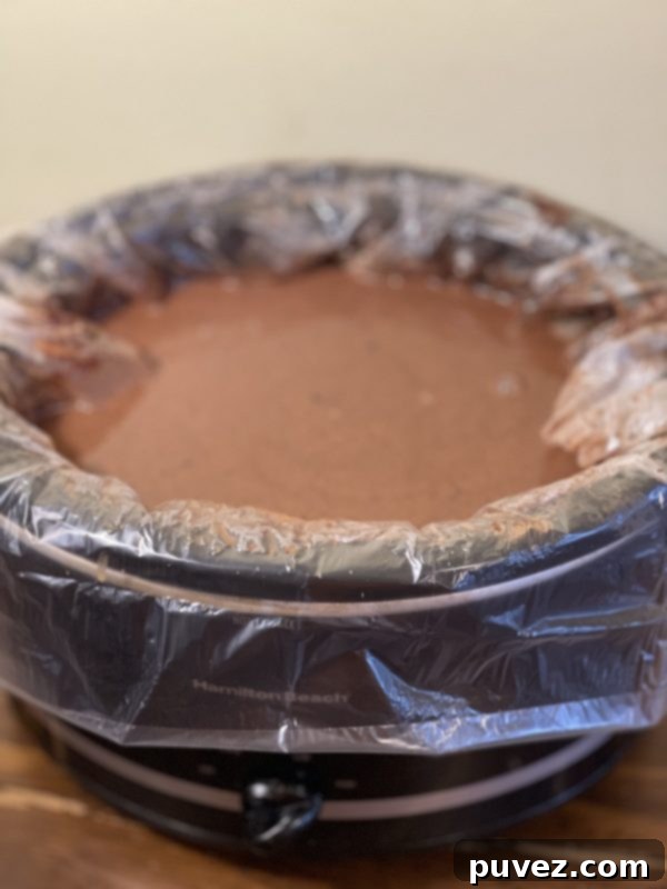 A steaming mug of the absolute best crockpot hot chocolate, topped with whipped cream and chocolate shavings.
