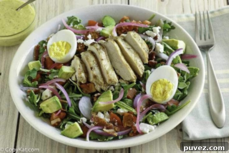 Copycat Panera Bread Green Goddess Cobb Salad with chicken.