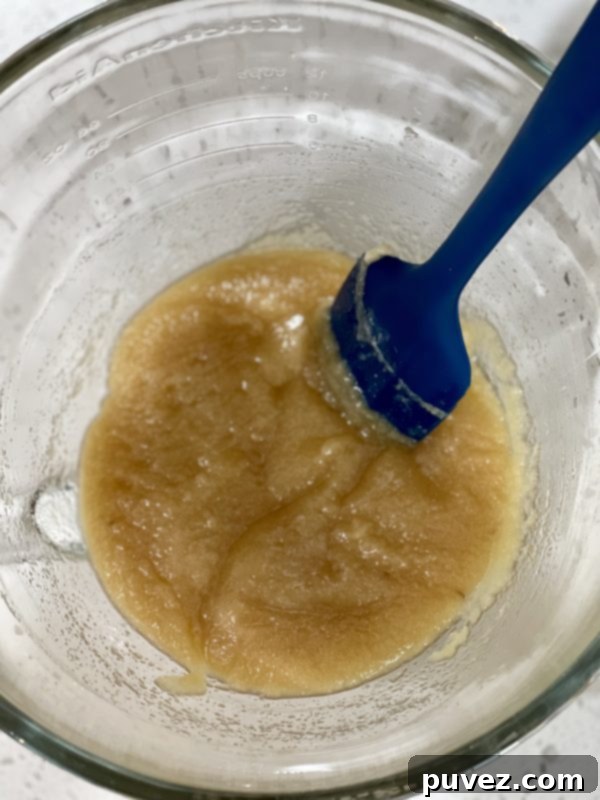 Butter and sugars melted and mixed together.