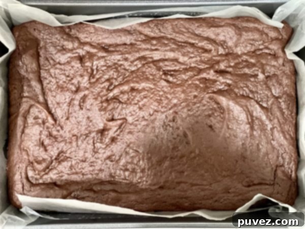 Cooked brownies still in the pan
