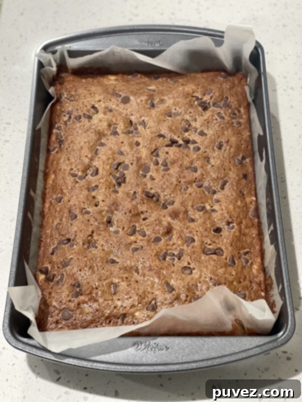 Finished Chocolate Chip Banana Bread Cake, perfectly baked and cooling on a wire rack