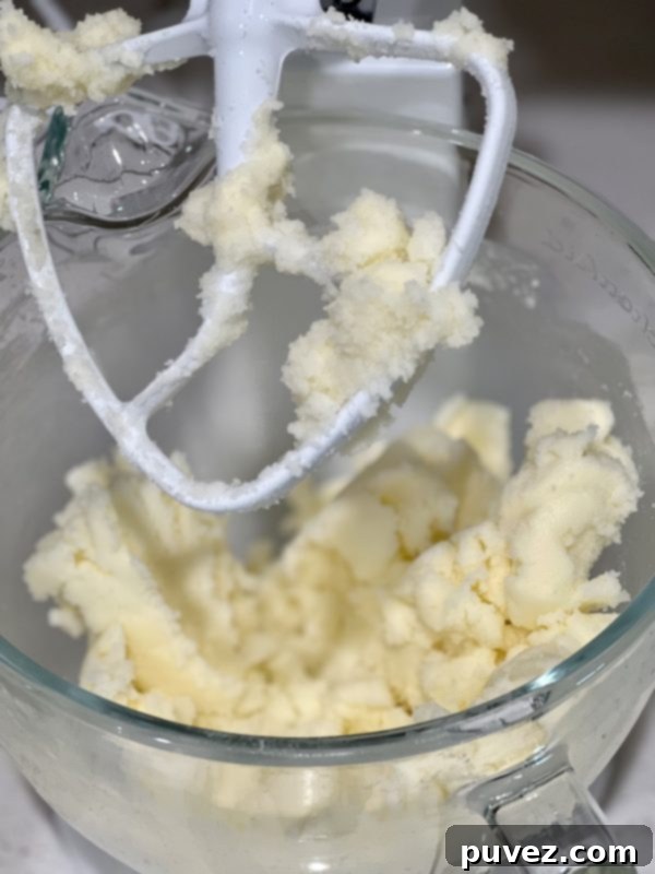 Creamed butter and sugar in a stand mixer, light and fluffy.