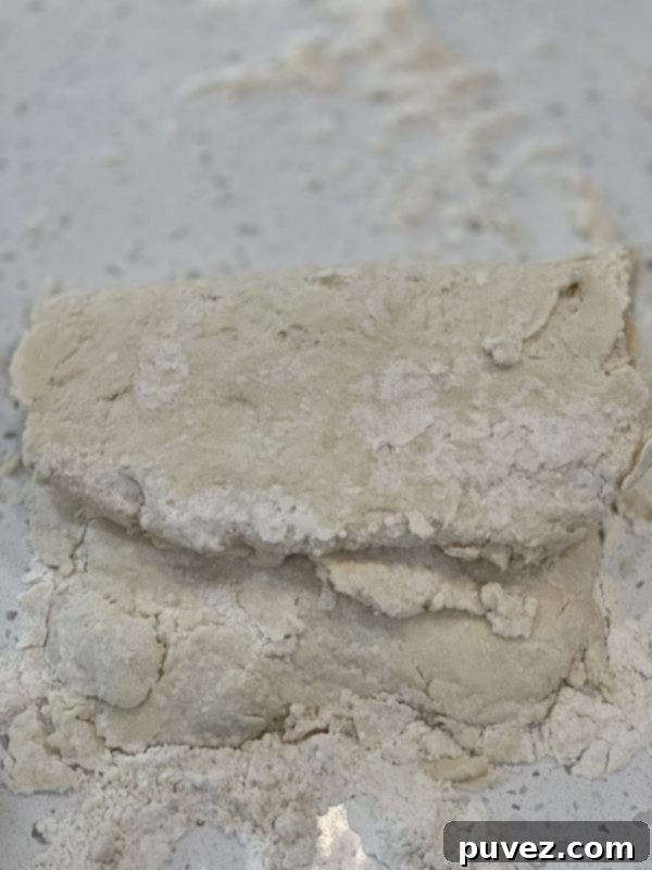 Biscuit dough folded in half, hamburger style, to create layers