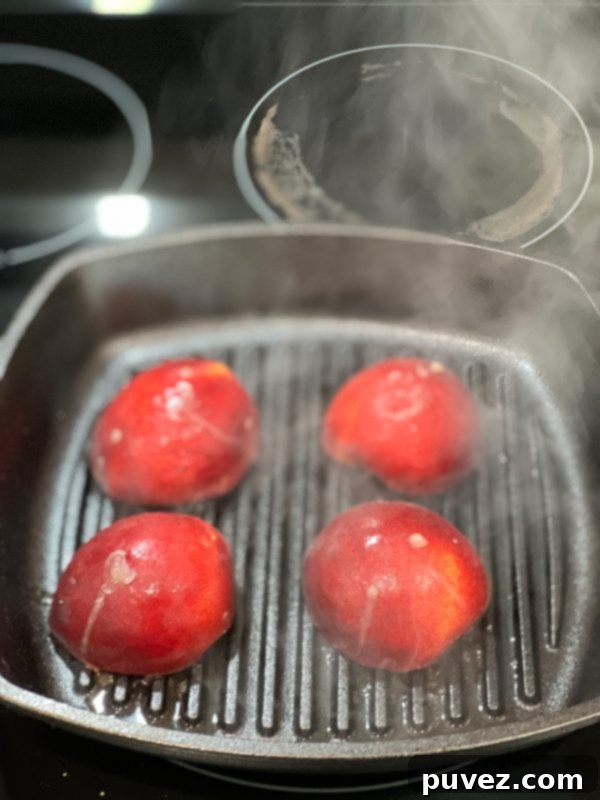 peaches in the grill skillet