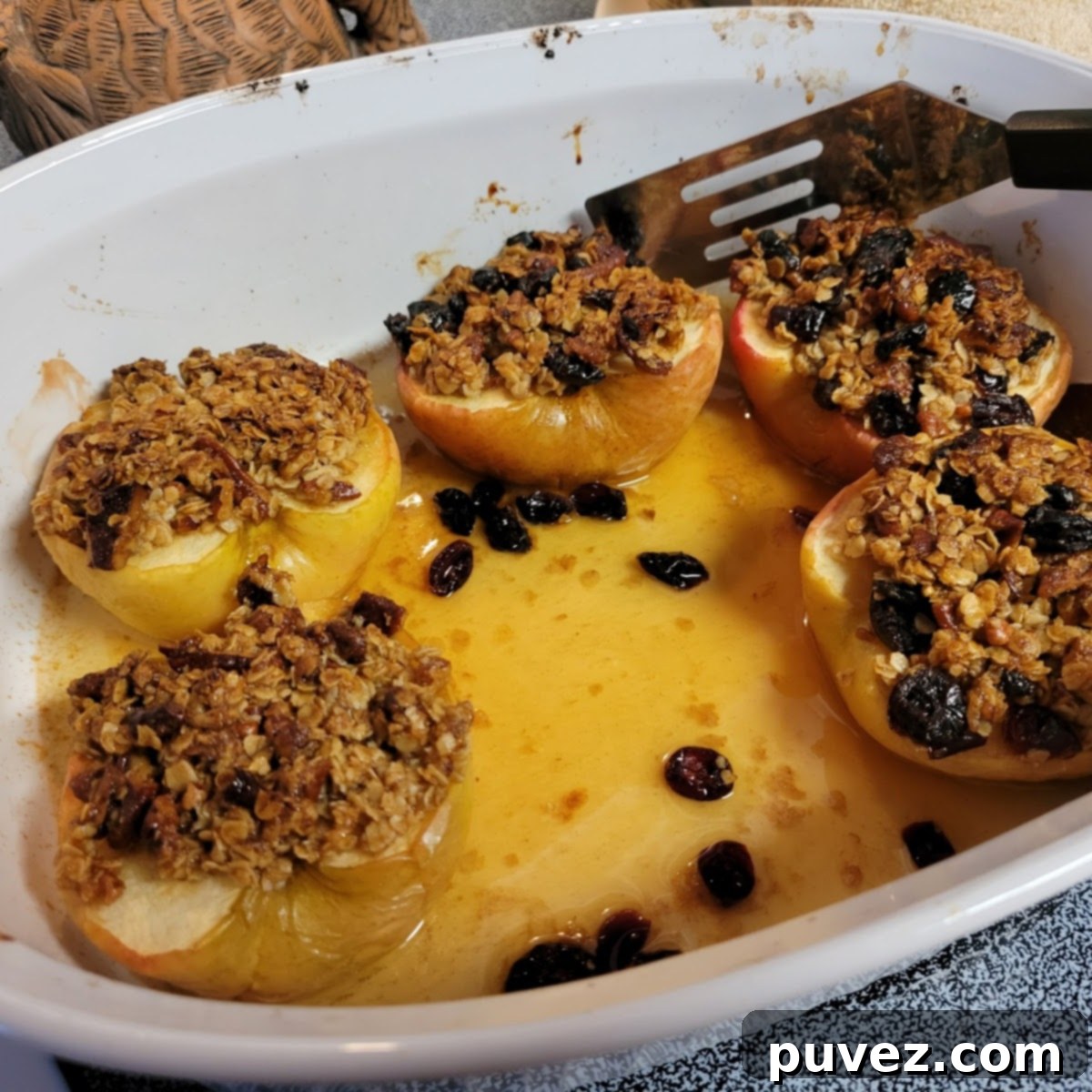 close up of apples cored and ready for filling