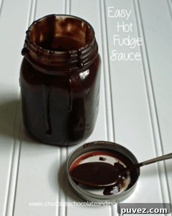 Molten Chocolate Indulgence 2 Easy Hot Fudge Sauce ready to be served over dessert