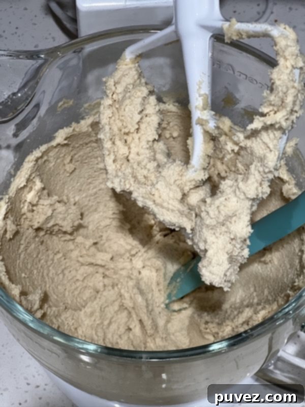 Creamed butter and sugars, light and fluffy for the Butterscotch Bundt Cake