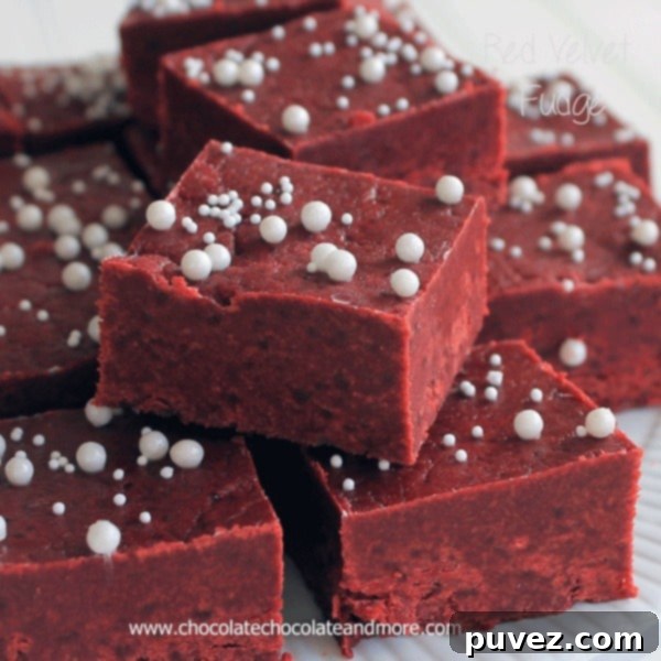 Red Velvet Cake Batter Fudge squares, vibrant red