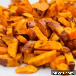 Perfectly roasted sweet potato chunks, golden and tender.