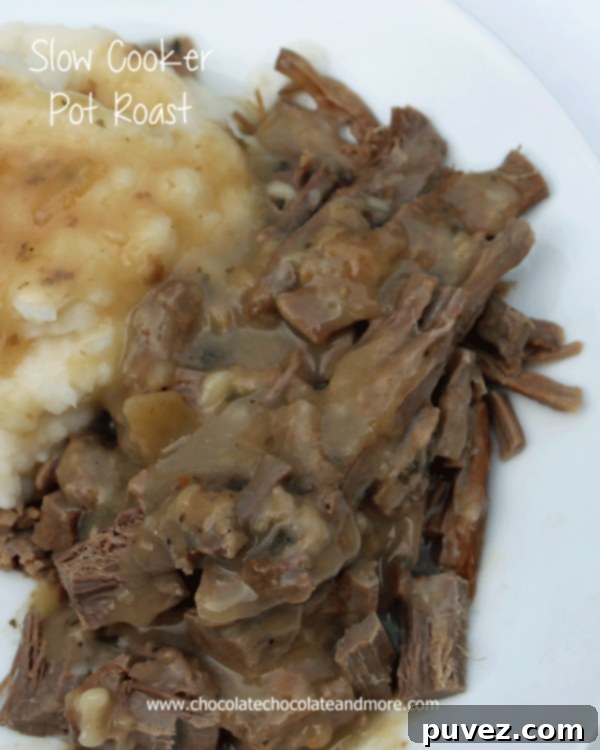 Slow Cooker Pot Roast - moist and full of flavor, perfect for a weeknight meal