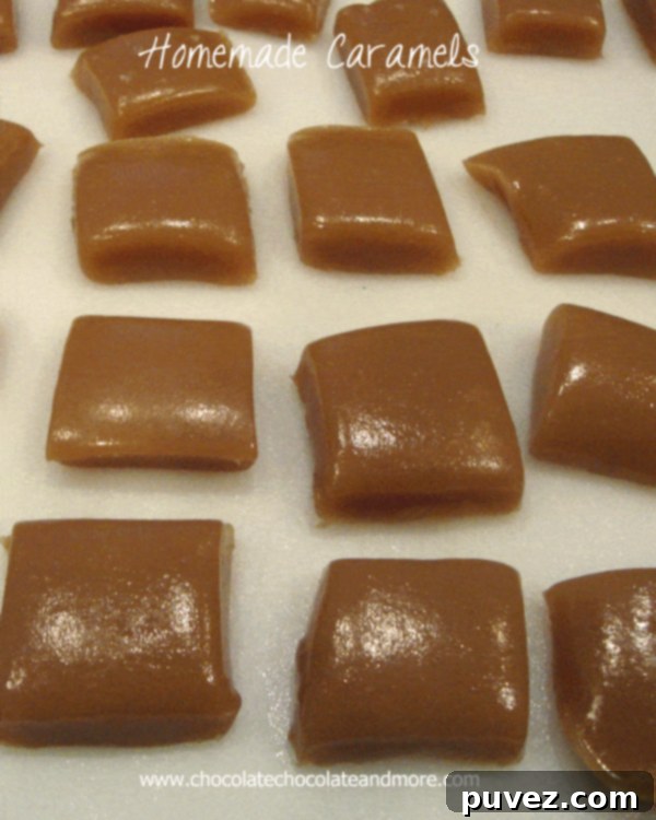A large, golden slab of homemade caramel, meticulously prepared and ready for slicing.