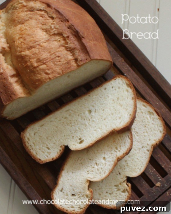 Homemade potato bread loaf, soft and moist.