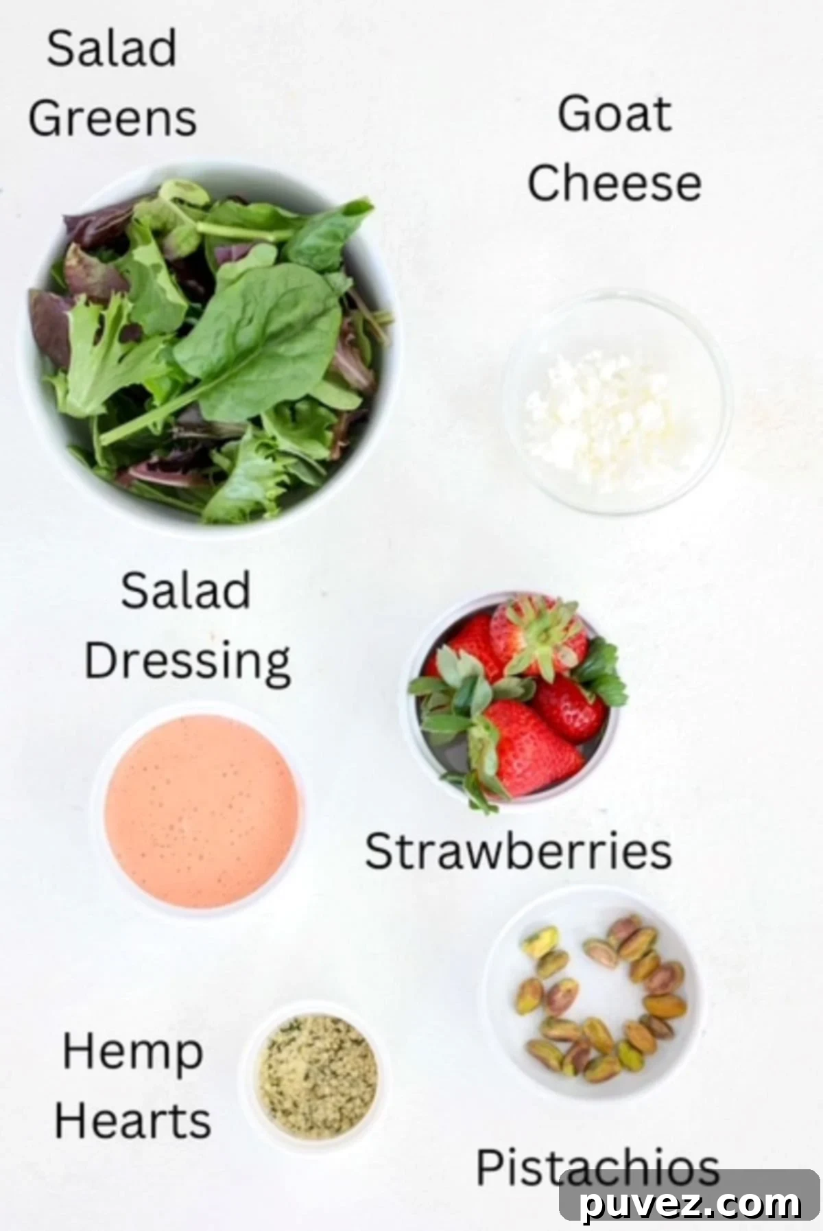 Strawberry Goat Cheese Salad ingredients, labeled.