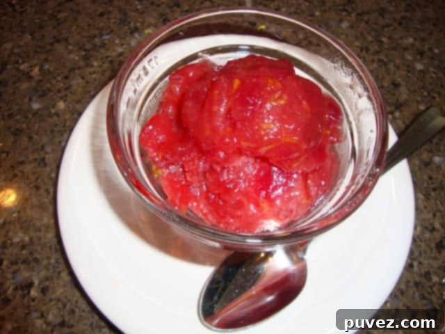 Cranberry-Citrus Sorbet in a bowl with a spoon