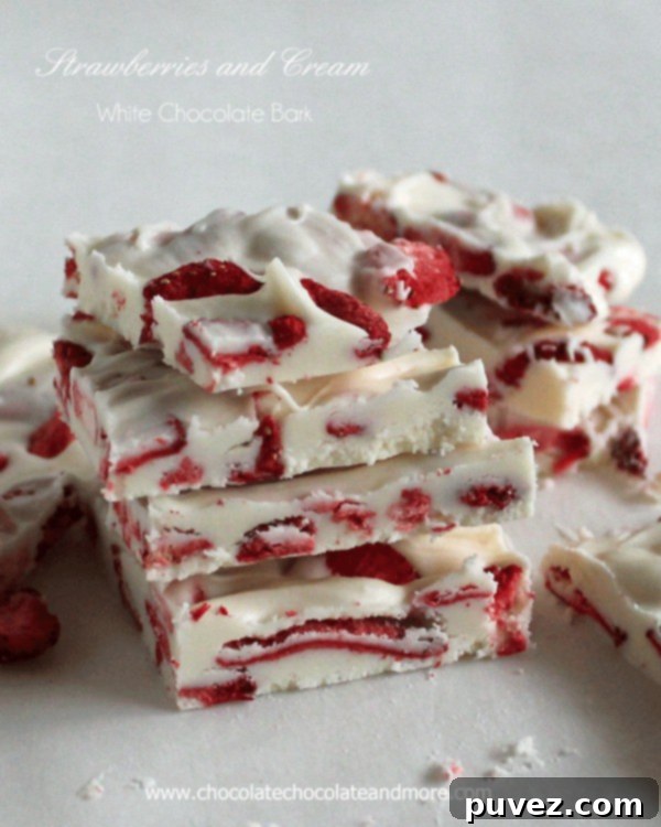Strawberry White Chocolate Bark ready to be enjoyed