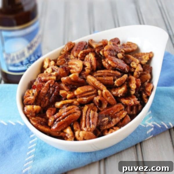 Beer and Bacon Glazed Pecans, a savory and sweet snack