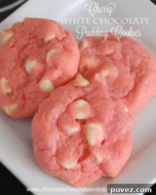 Cherry White Chocolate Pudding Cookies for Valentine's Day