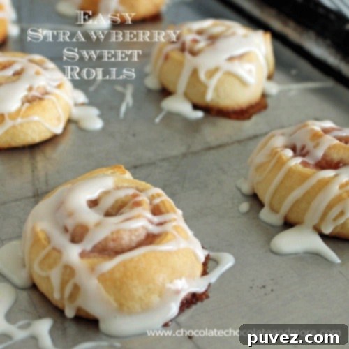 Close-up of baked Strawberry Sweet Rolls on a baking sheet
