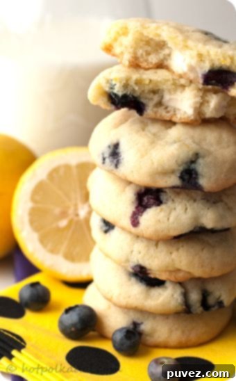 Lemon Blueberry Cheesecake Cookies with tangy lemon and sweet blueberries.