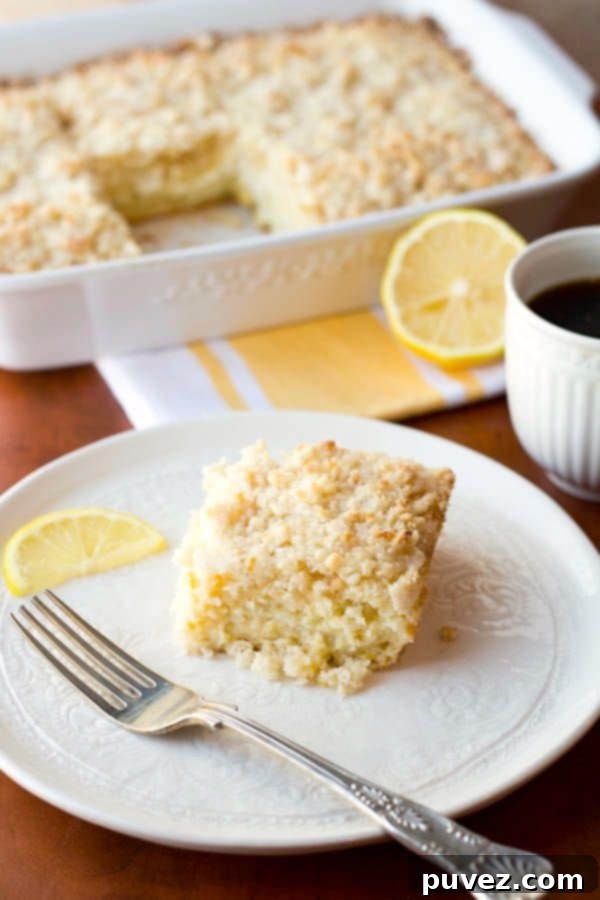 Lemon Cream Cheese Coffee Cake, moist and flavorful with zesty lemon and rich cream cheese.